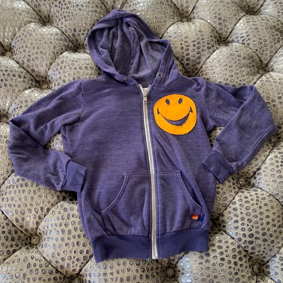 Aviator Nation Other - Kids Aviator Nation Purple Smiley Zip Up Sz 8 EUC!